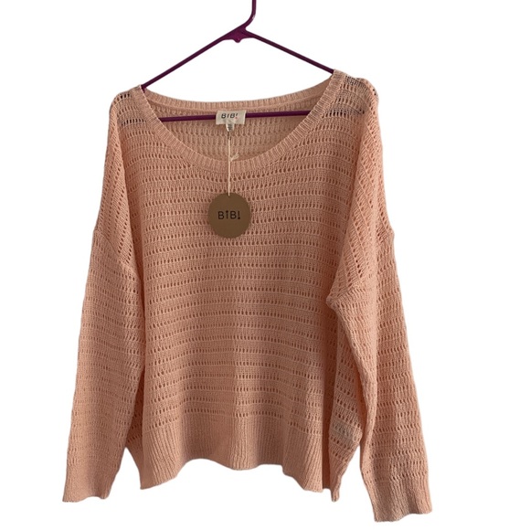 BiBi Tops - BiBi Loose Fit Open Knit Top - Apricot